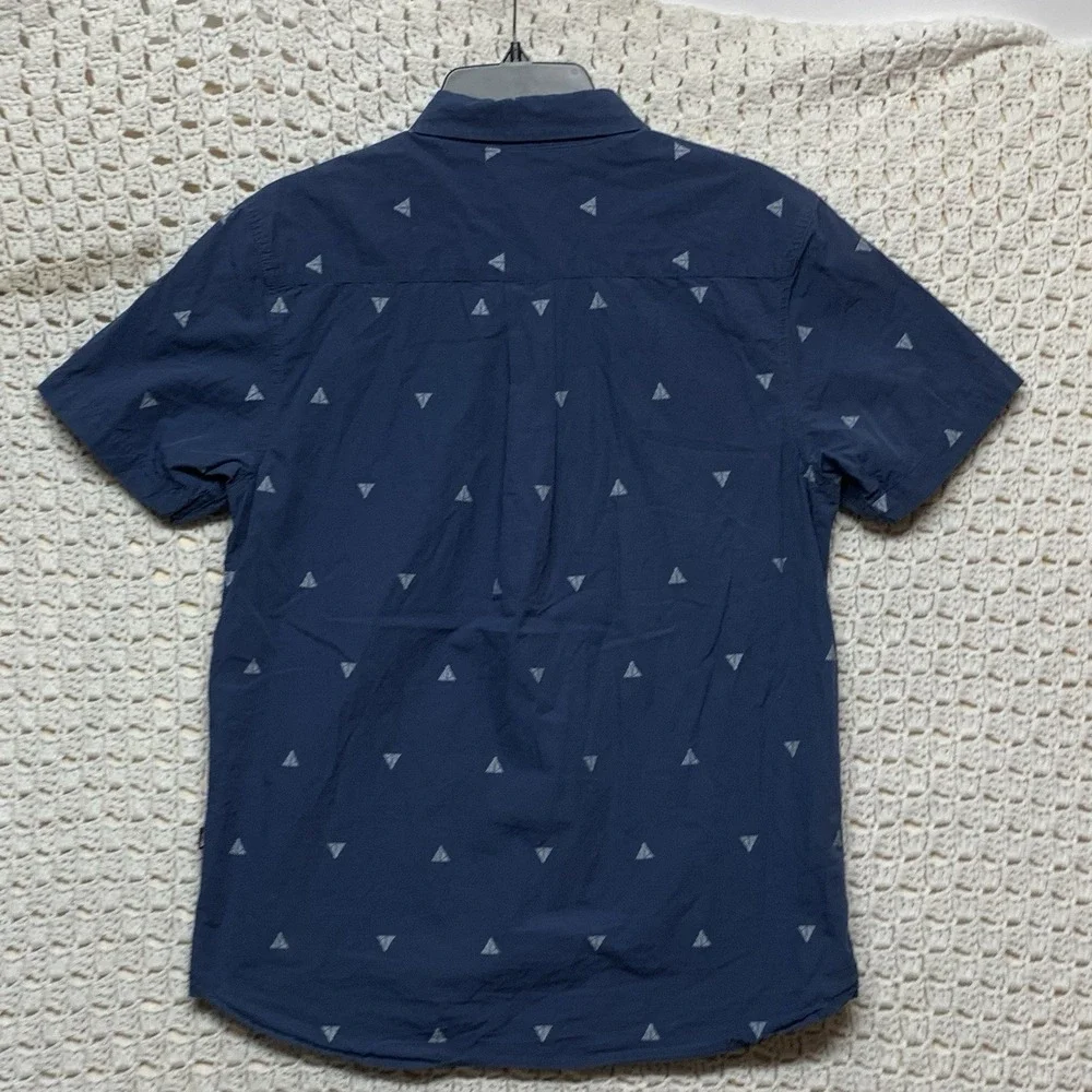 The North Face Shirt Men's Sz M Blue White Trees‎ Short Sleeve Button Up Hilking
